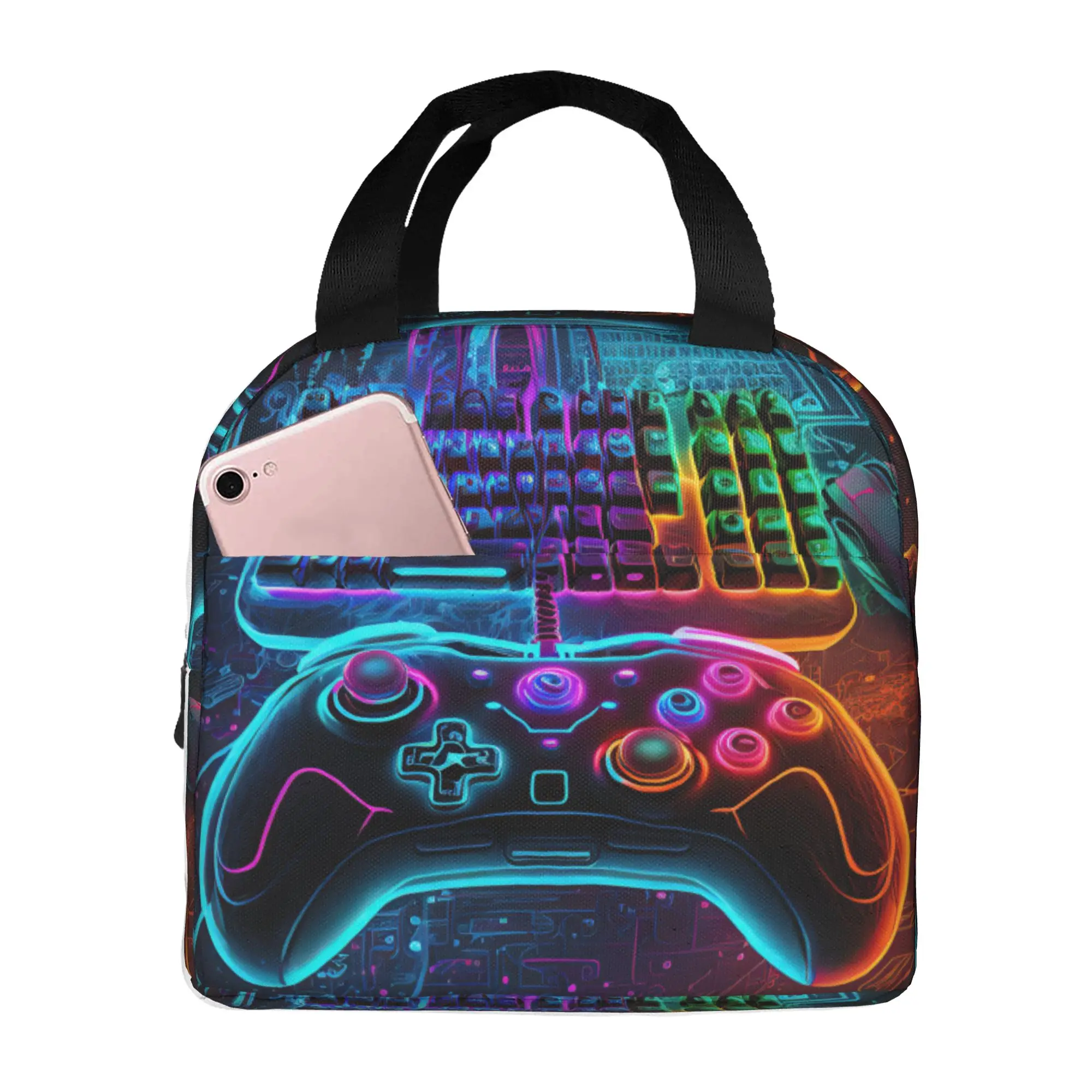 Game Controller Thermal Insulated Lunch Bag Women Fashionable Pattern Portable Lunch Tote for Outdoor Picnic Storage Food Box