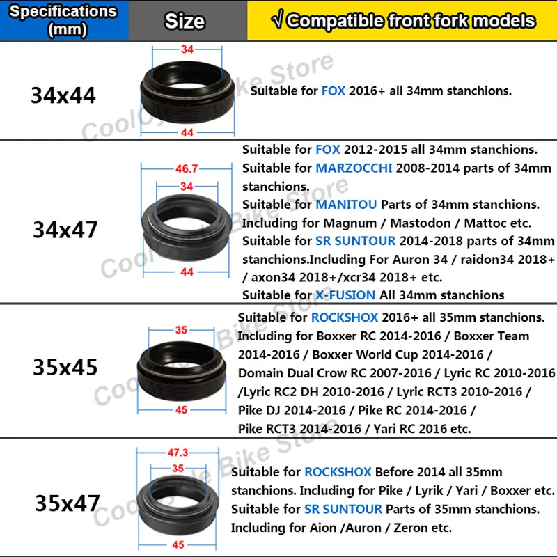 Bicycle Front Fork Dust Seal 30 32 34 35 36 38 40mm Wiper Foam Ring for FOX/ROCKSHOX/SR SUNTOUR/X-FUSION/MANITOU Fork Repair Kit