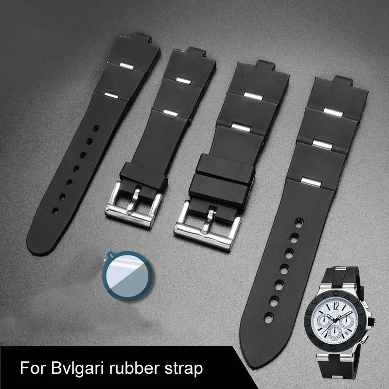 

High quality Soft Rubber Watch Strap for Bvlgari Silicone Fold Black Watch Bracelet Special Convex Interface Watch Band 22 24mm