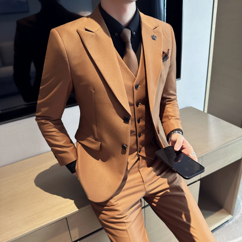 

(Jacket+vest+pants) Haute Couture Korean Style Men Slim Business Formal Suits Men's Groom's Wedding Dress Men's Party Dress Set