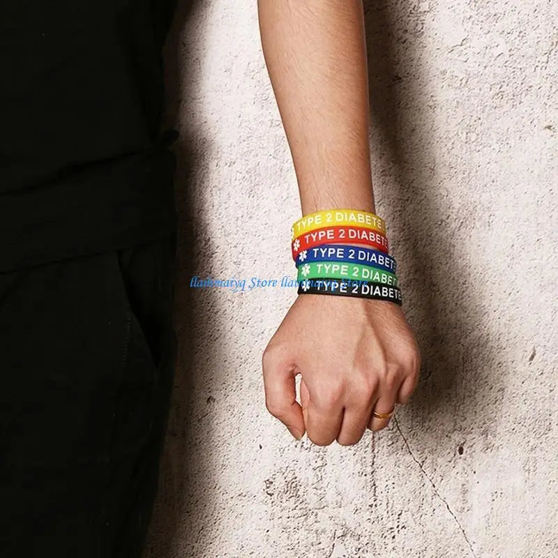 573B 7.5ch Silicone Wristband Medical Alert Bracelets for Type 1/2 Diabetic Patients