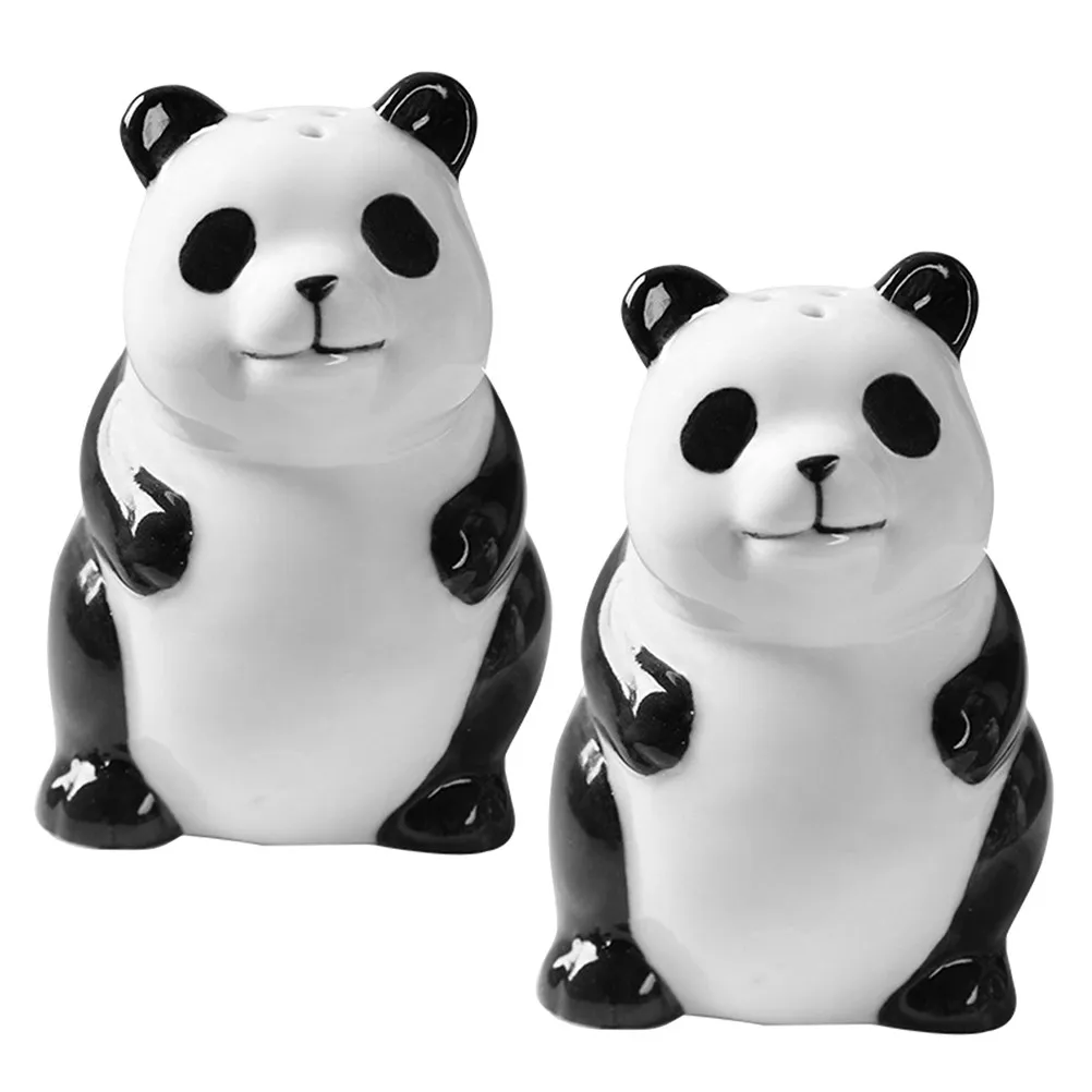 Cute Panda Ceramic Toothpick Holder and Seasoning Jar Set for Kitchen Counter Dining Spice Storage Condiment