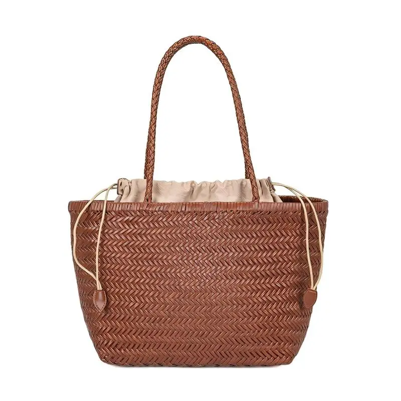 Luxuriöse Handtasche mit Obergriff, Französischer Stil Echtes Leder Patchwork Große Einkaufstasche, Damen Retro Casual Schultertasche – Detail 1
