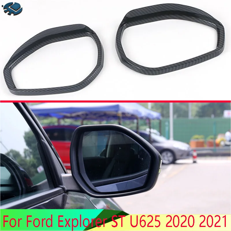 

For Ford Explorer ST U625 2020 2021 Carbon Fiber Style Rearview Mirror Rain Shade Rainproof Blades Car Back Mirror Eyebrow Rain