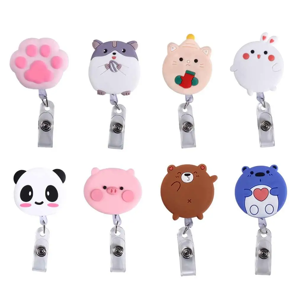 Students Cute Keys Lanyard Panda Work Card Clip Bear Retractable Badge Reel Nurse Badge Holder Name Card Holder ID Card Clips