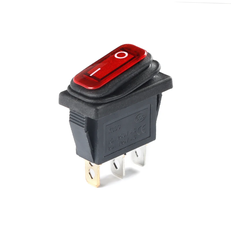 KCD3 3-pin 12V/220V LED light on / off rectangular long rocker switch waterproof IP67 automobile instrument panel ship type