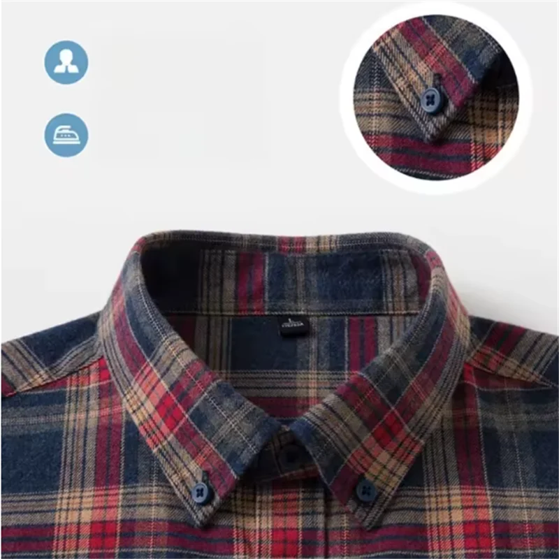 New Plaid Flannel Shirts For Men Long Sleeve 100%Cotton Fashion Casual Soft Standard-Fit Man Blouse Clothes Men's Clothing 7XL