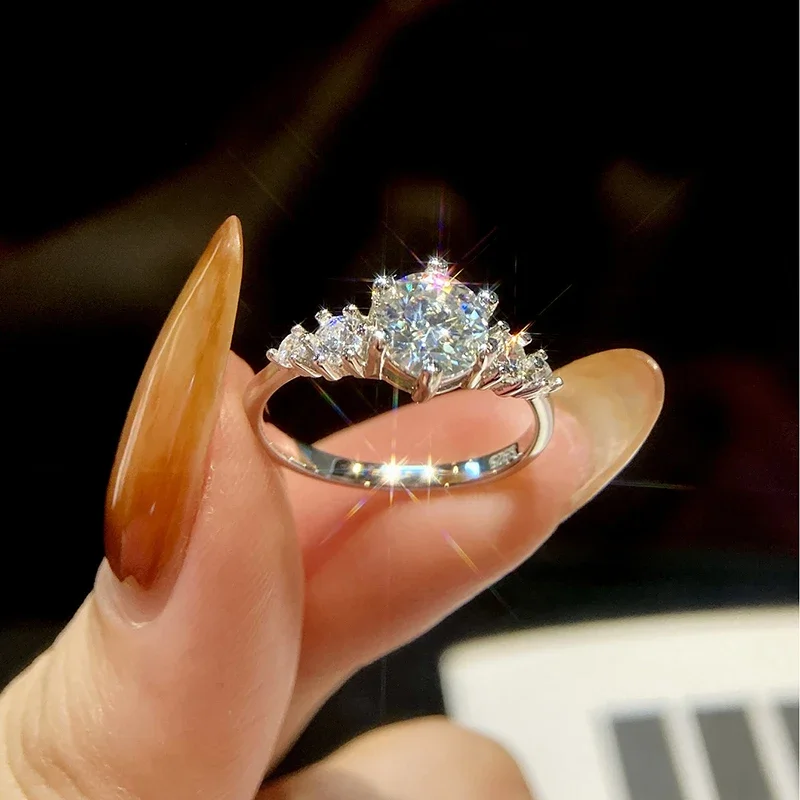 

GRA 1 Carat Luxury Real Moissanite Diamond Engagement Rings for Women 925 Sterling Silver Wedding High Quality Fine Jewelry