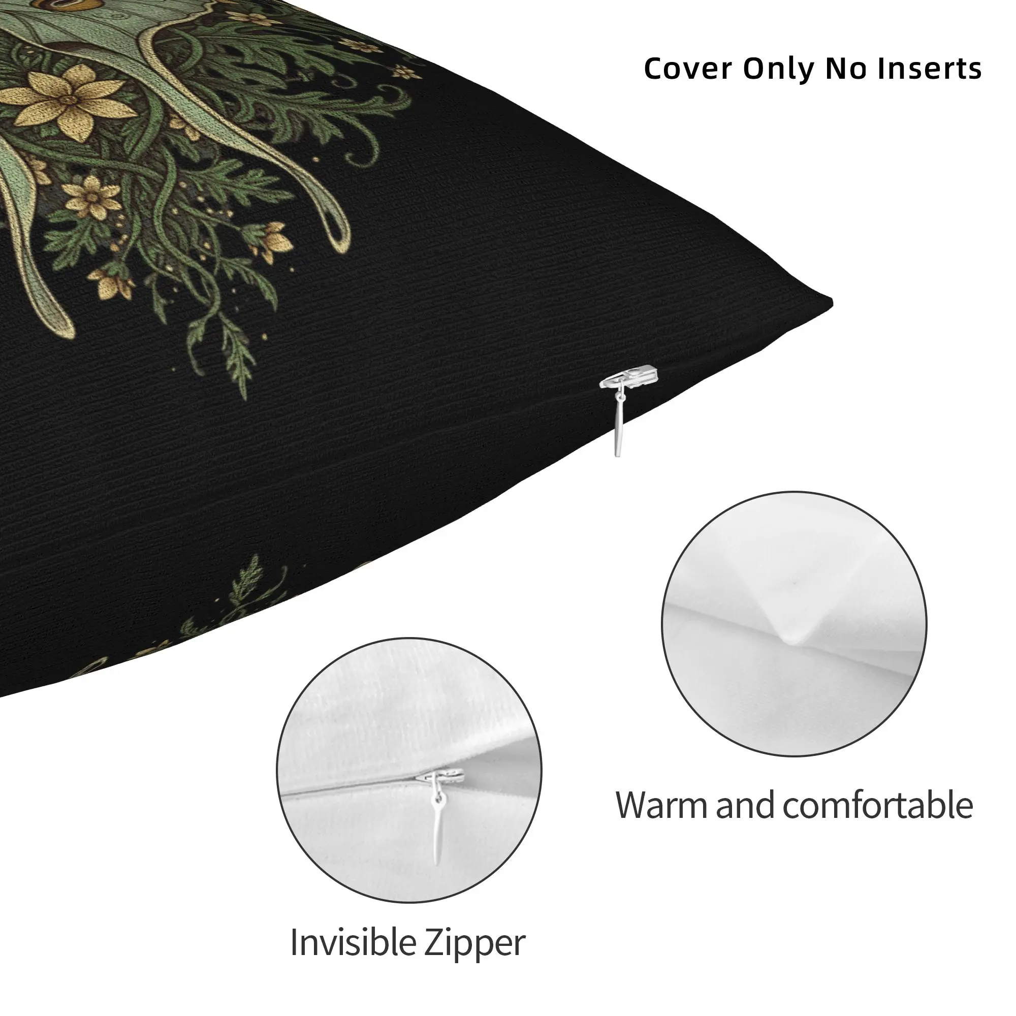 Soft Luna Moth Cottagecore Grunge Floral Pillowcase Fabric Cushion Cover Decorations Goblincore Throw Pillow Case Cover Zipper