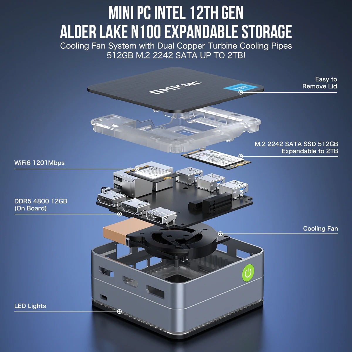 كمبيوتر GMKtec G2 Mini Windows 11 Pro Intel 12th Gen Alder Lake N100 Mini PC DDR5 12GB RAM 512GB ROM WiFi 6 BT5.2 كمبيوتر مكتبي