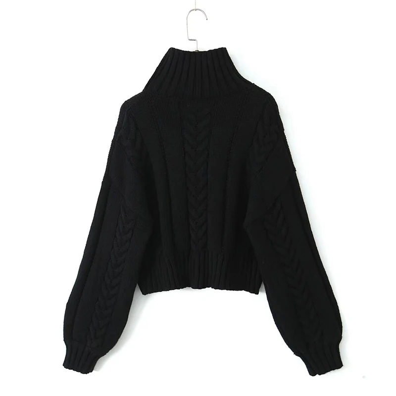 YENKYE Women Casual  Turtleneck Long Sleeve Knitted Pullovers  Autumn Winter Crop Sweaters Beige Black Jumper