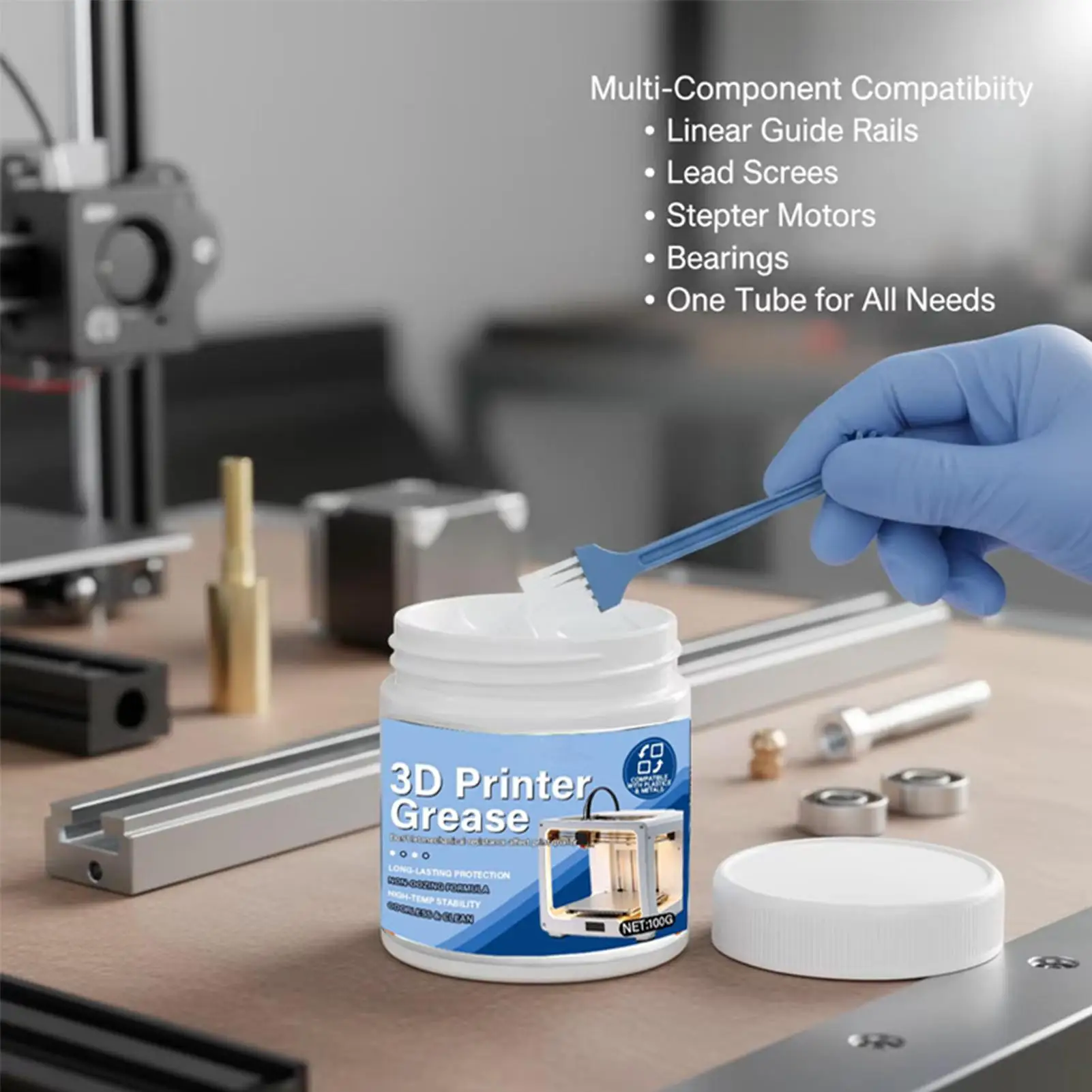 

3D Printer Lubricant 100g Gear Bearing Motor Lube with Brush Machine Grease for Model Train Machine Motor Linear Guide Rail