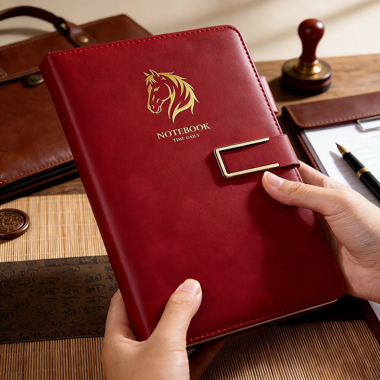 Pferdejahr 2026 Tagebuch - A5 Leder-Notizbuch mit Knopfverschluss, ein Besonderes Geschenk Raffiniertes Leder-Notizbuch mit Knopfverschluss