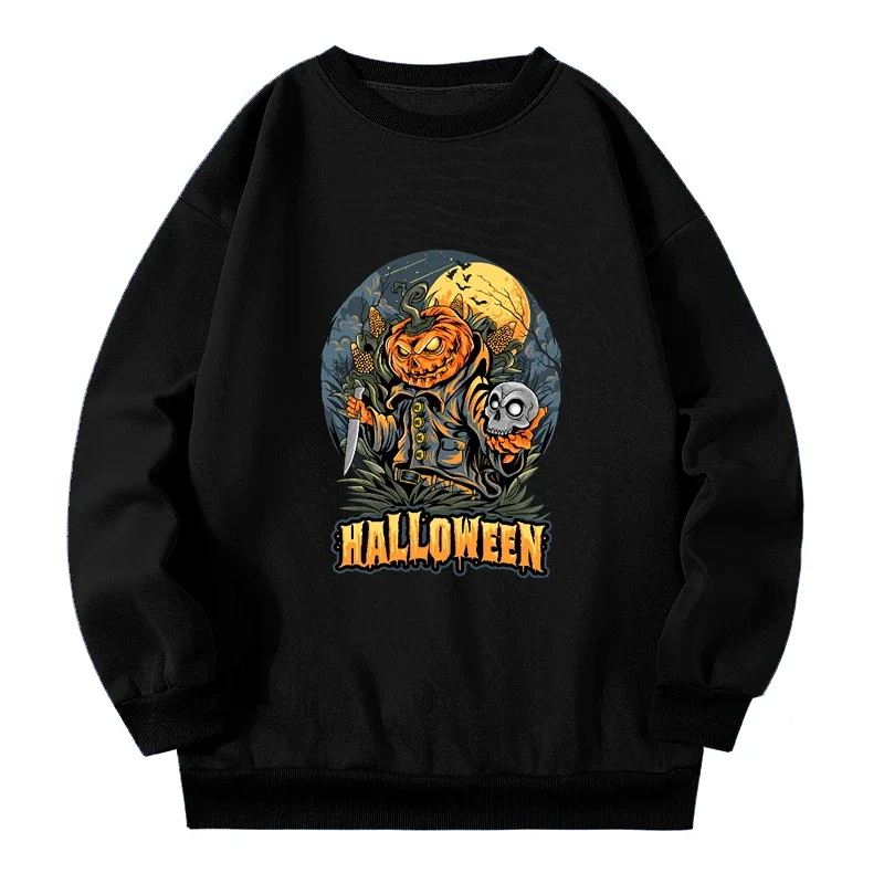 American Retro Plus Size Street Print Sweatshirts Women Pumpkin Skull Graphic Pullovers Ladies Fashion Autumn Winter Sweatshirt