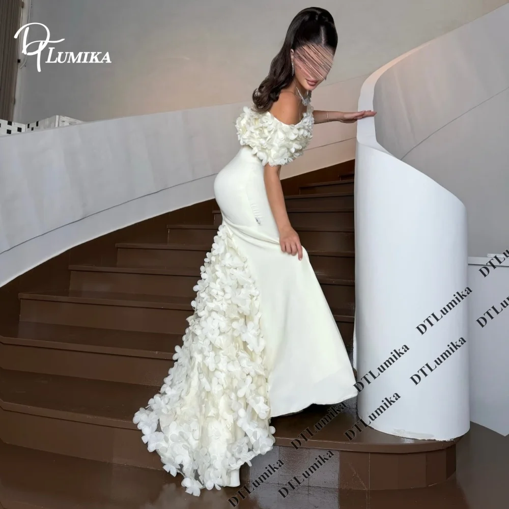 Elegant 3D Floral Mermaid Wedding Dresses Off Shoulder Bridal Gown with Flower Details Fitted Trumpet Wedding Dress for Bride