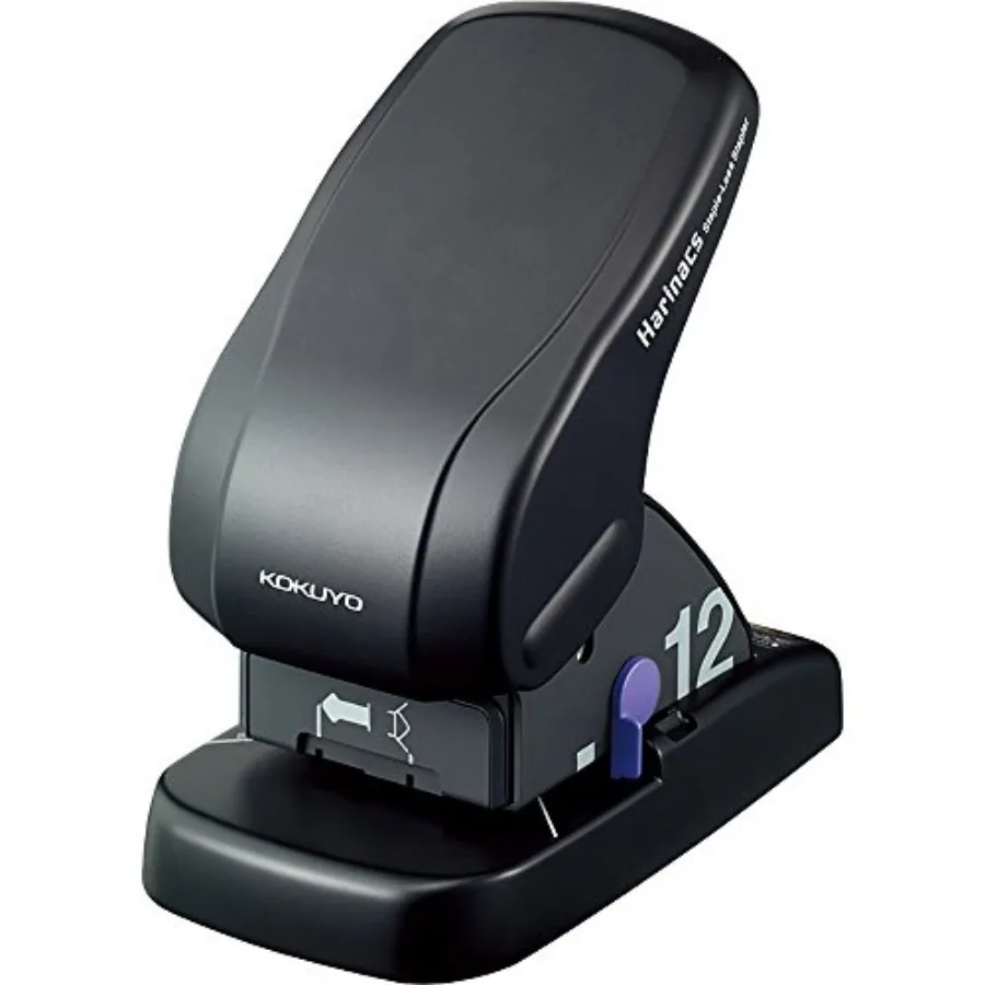 Kokuyo Harinacs Stapleless Stapler, Large Desktop Staple Free Stapler, 12 Sheet Capacity, Black SLN-MS112D
