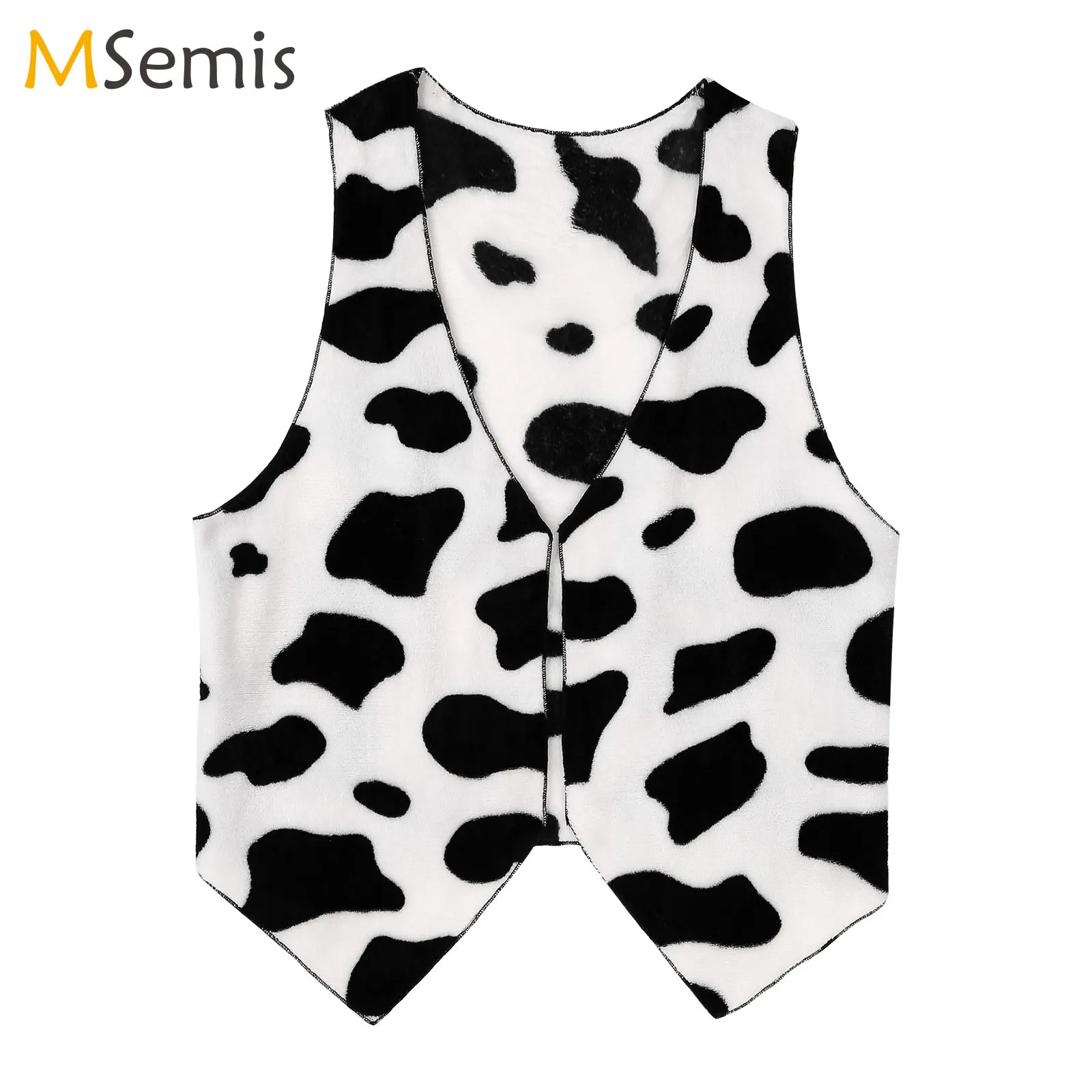 Men\'s Cow Print Sleeveless Open Front Coat Vest Hippie Christmas Halloween Carnival Cowboy Role Play Fancy Costumes Cow Vest