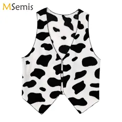 Men's Cow Print Sleeveless Open Front Coat Vest Hippie Christmas Halloween Carnival Cowboy Role Play Fancy Costumes Cow Vest