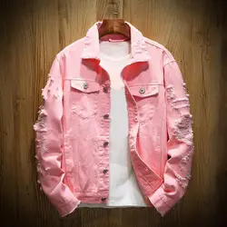 Veste en Jean pour Homme, Couleur Unie, Coton Denim, Blanc, Noir, Rose, Déchiré, Troué, Combinaison, Nouvelle Collection Printemps Automne 2024