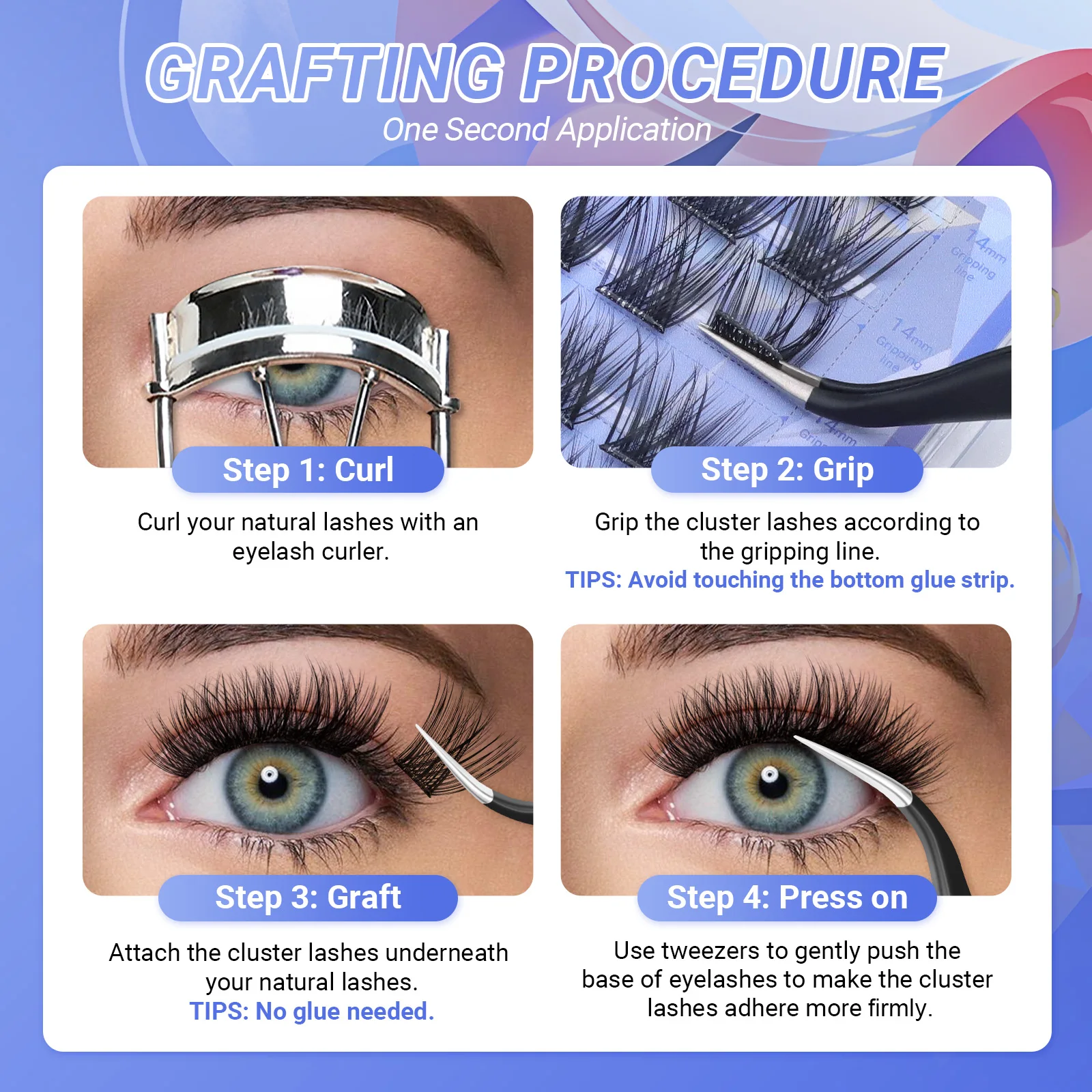 NAGARAKU Selbstapplizierbare Manga DIY Cluster-Wimpernverlängerung Segmentierte Wimpern Kleberfreie Make-up-Tools Anti-Klebstoff-Pinzette – Detail 5