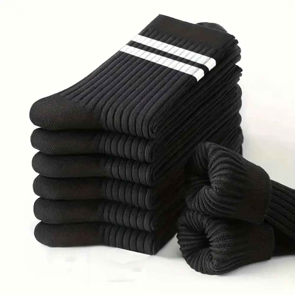 6 Pairs Men\'s Socks Spring Autumn Simple Casual Black White Striped Socks Breathable Mid Tube Sock High-quality Round Neck Socks