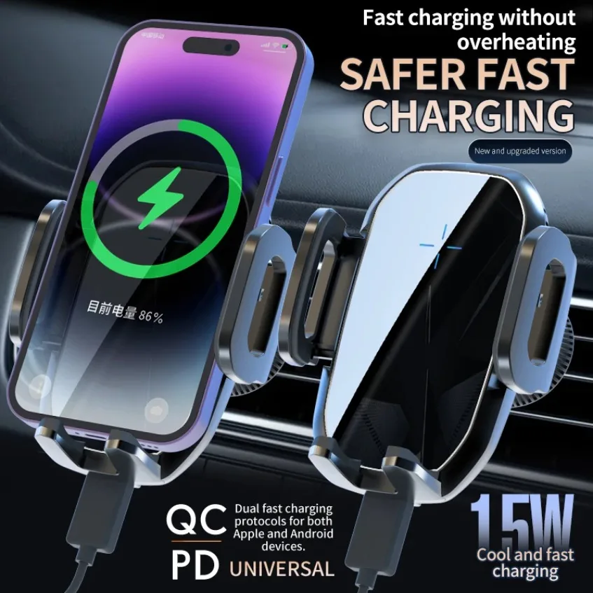 360 °   Вращающийся автомобильный держатель для телефона с вентиляционным отверстием, подставка, беспроводное зарядное устройство 15 Вт для iPhone, Samsung, Xiaomi, крепление для быстрой зарядки, крепление для мобильного телефона