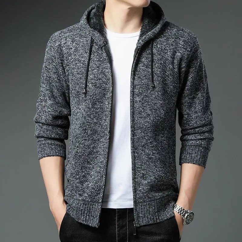 Fashion Hooded Knitted Spliced Zipper Casual Cardigan Sweaters Men's Clothing 2023 Autumn New Loose Korean Tops All-match Coat