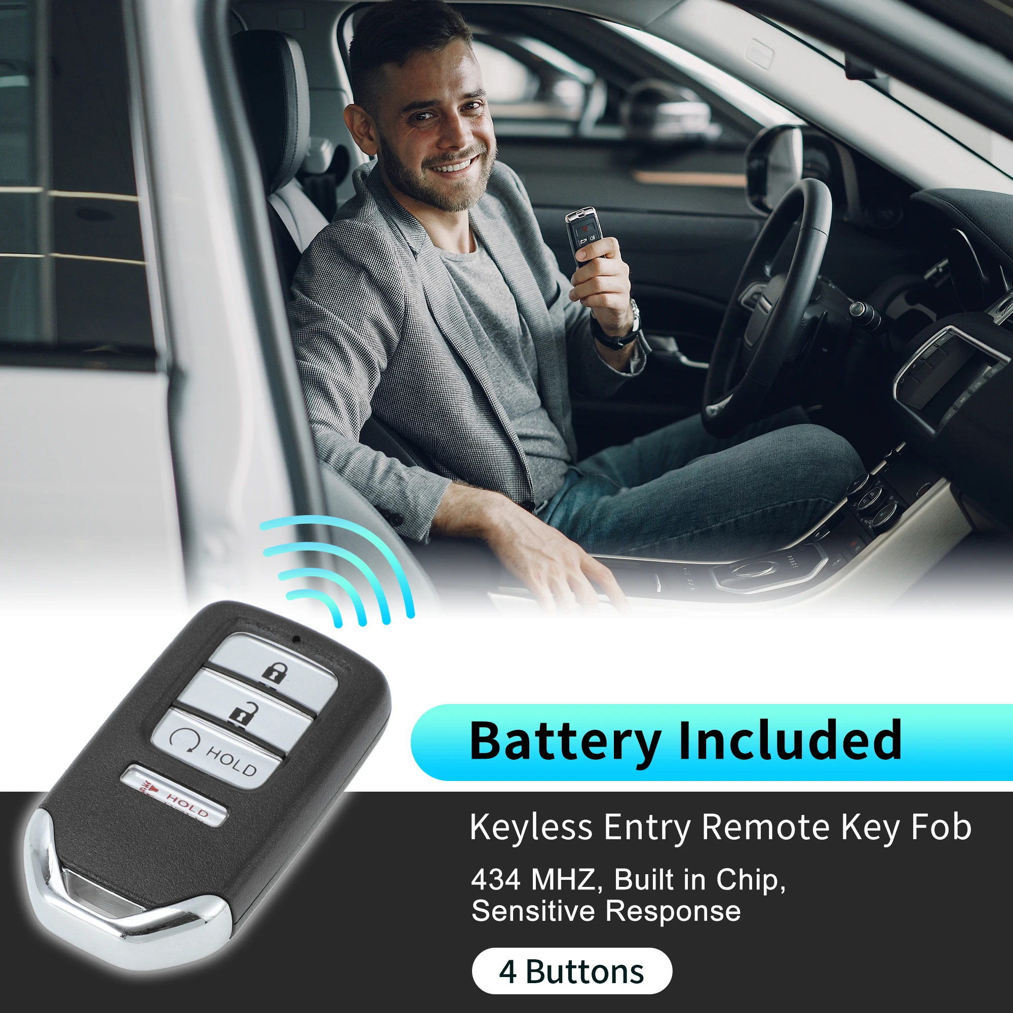 

UXCELL KR5T41 434 МГц дистанционный брелок для бесключевого доступа для Honda Ridgeline 17-24 4 кнопки