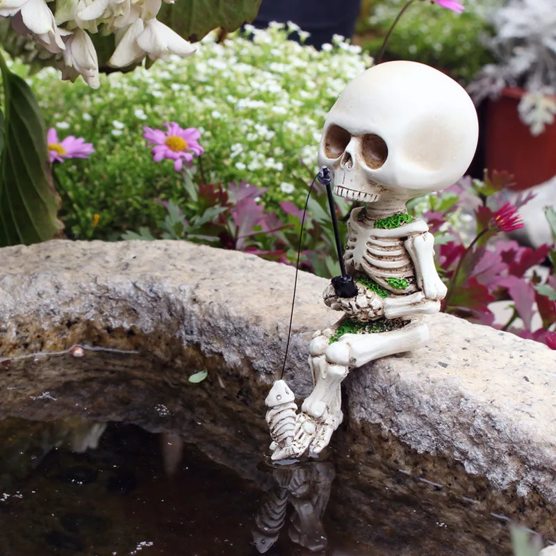 

Fishing Skeleton Garden Figurine, Halloween Skeleton, Garden Yard, Party Decor, Multifunction Desktop Decorative Accessory