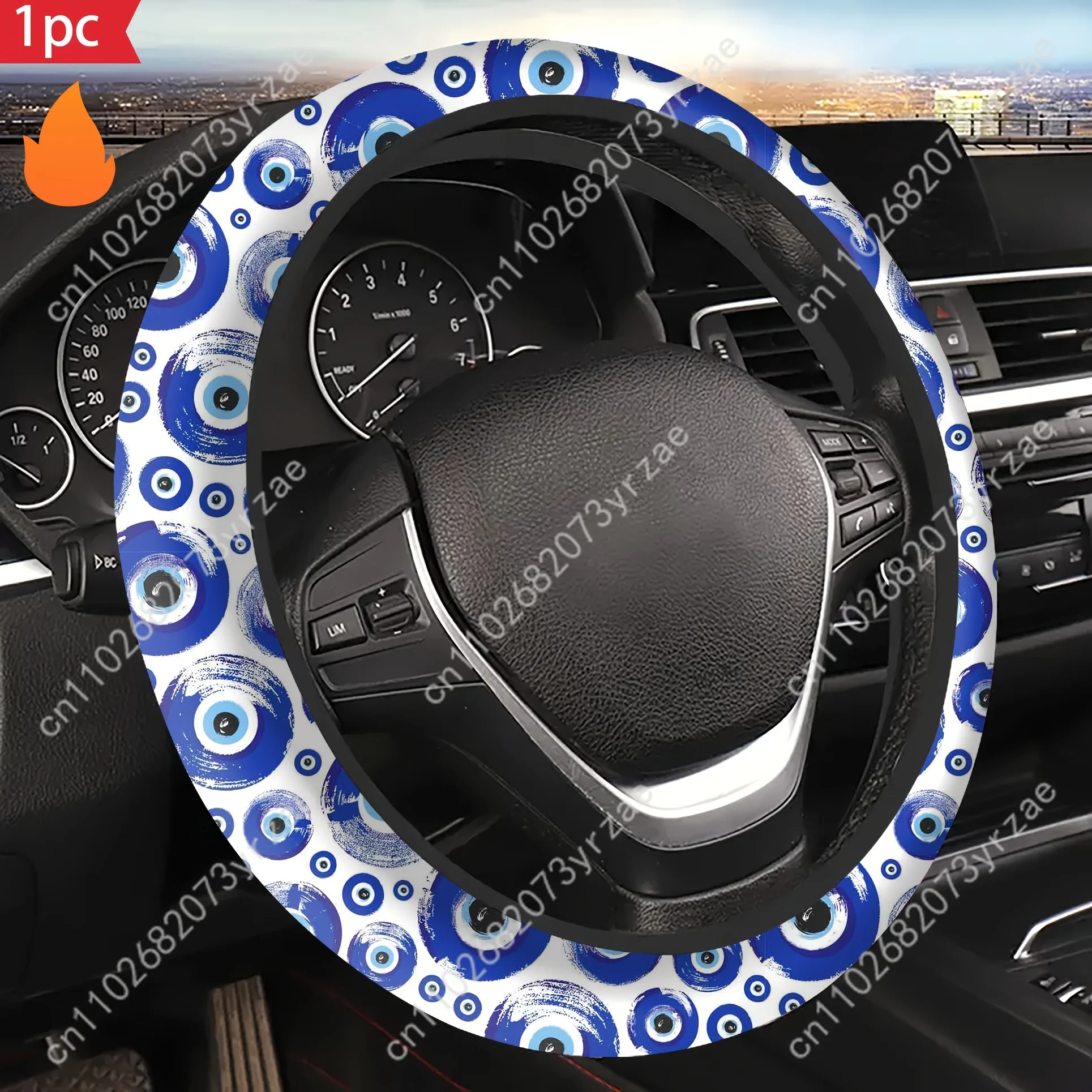 

Blue Devil's Eye Car Steering Wheels Cover Universal Type Environmental Friendly Comfort Non-slip Breathable Steering Wheel Wrap