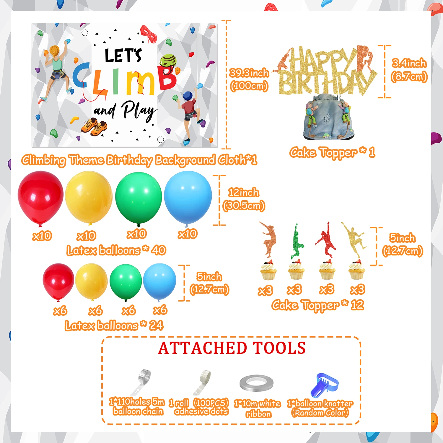 SURPRISING Theme Birthday Decoration Set, Colorful Balloon Garlan, Boys and Girls, Sports Climbing, Birthday Party Supplies