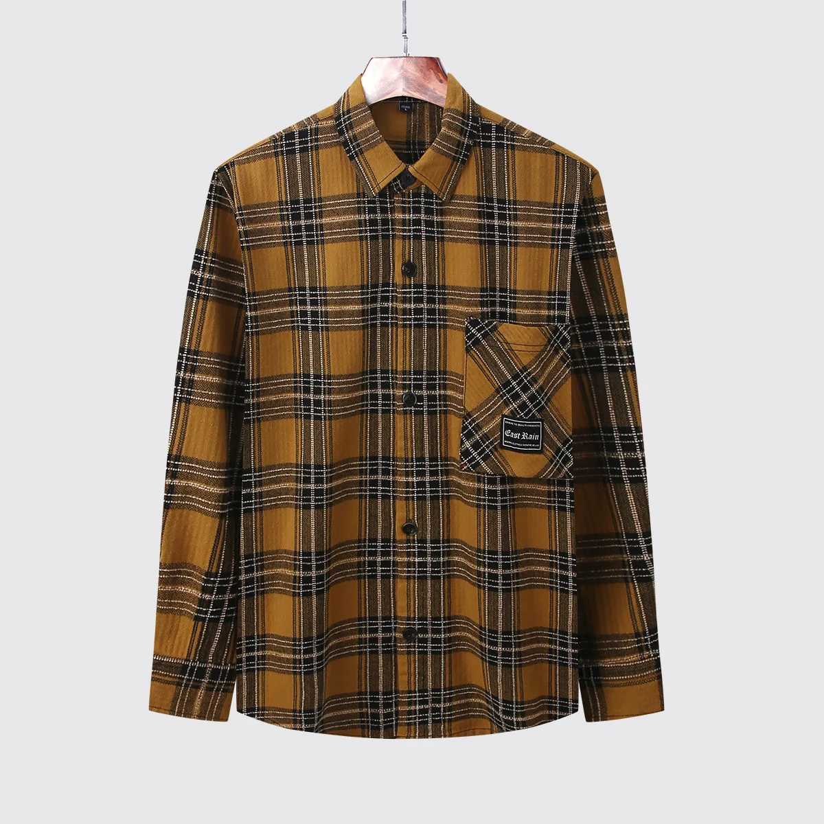 

American Style Long Sleeve Workwear Plaid Shirts Men Spring Autumn Loose Tough Guy Hunting Outfit Cargo Shirts With Chest Pocket