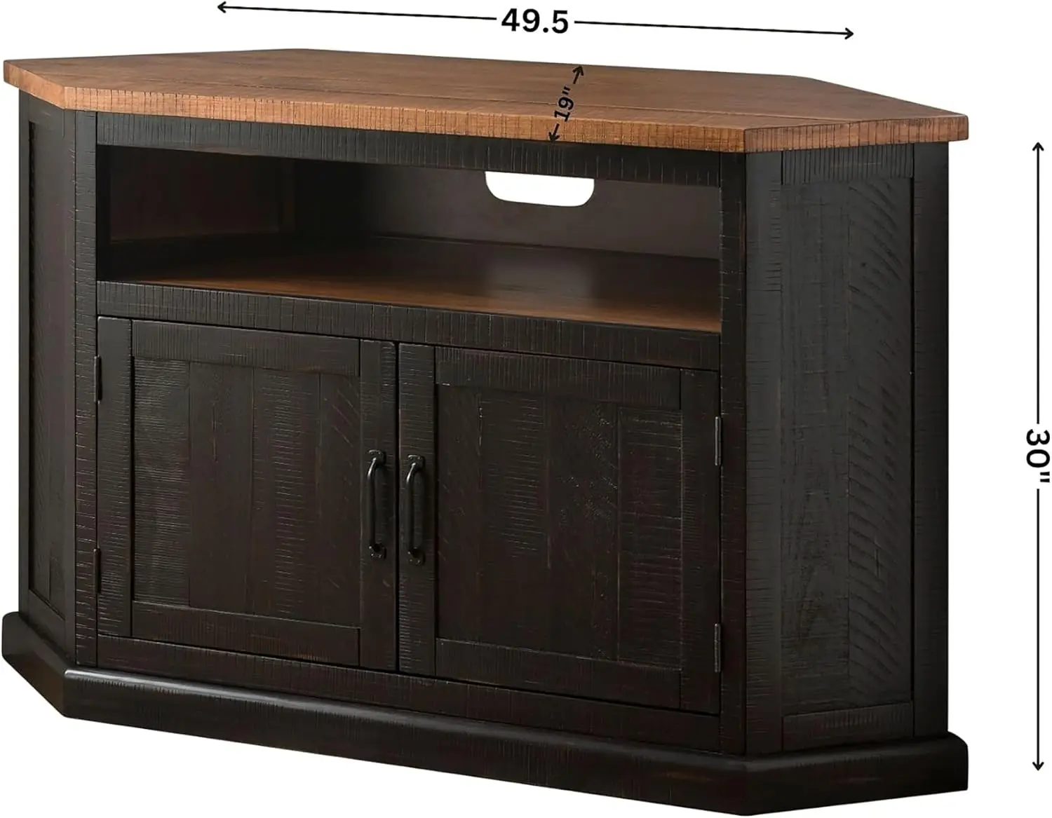 Home Rustic Corner TV Stand, Antique Black and Honey Tobacco