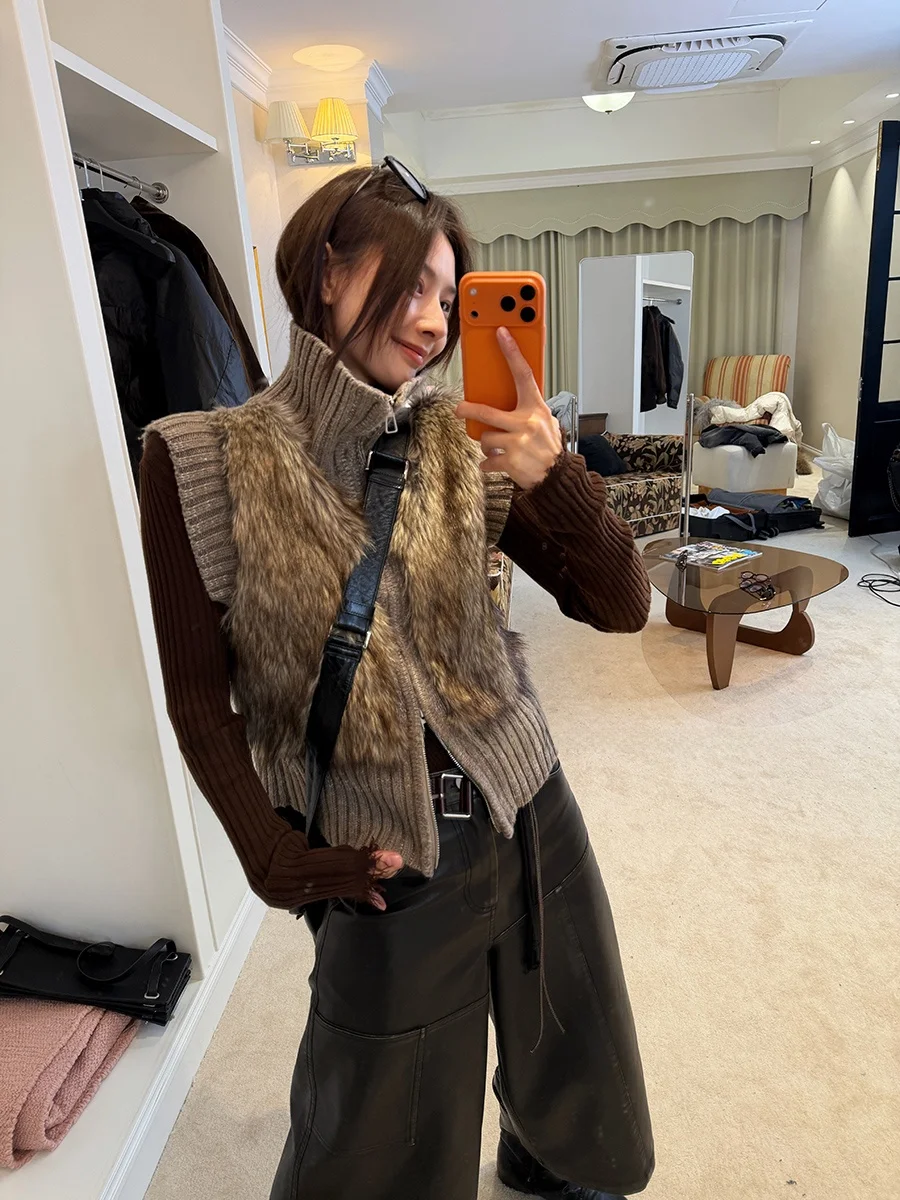 

Fce ort Vest JCCC adow Series Women's Knitted Sweater Zipper All-Match Wool Blend Eco-Friendly Faion Winter Wear