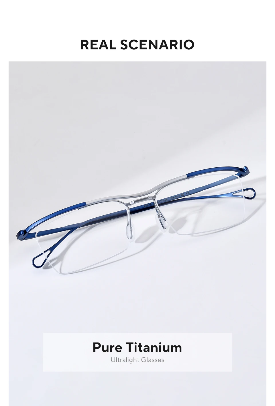 FONEX Titan-Brillengestell für Herren, Markendesign, halbrandlose, quadratische Brille, japanische weiße, ultraleichte Halbrandbrille 85919 – Detail 1
