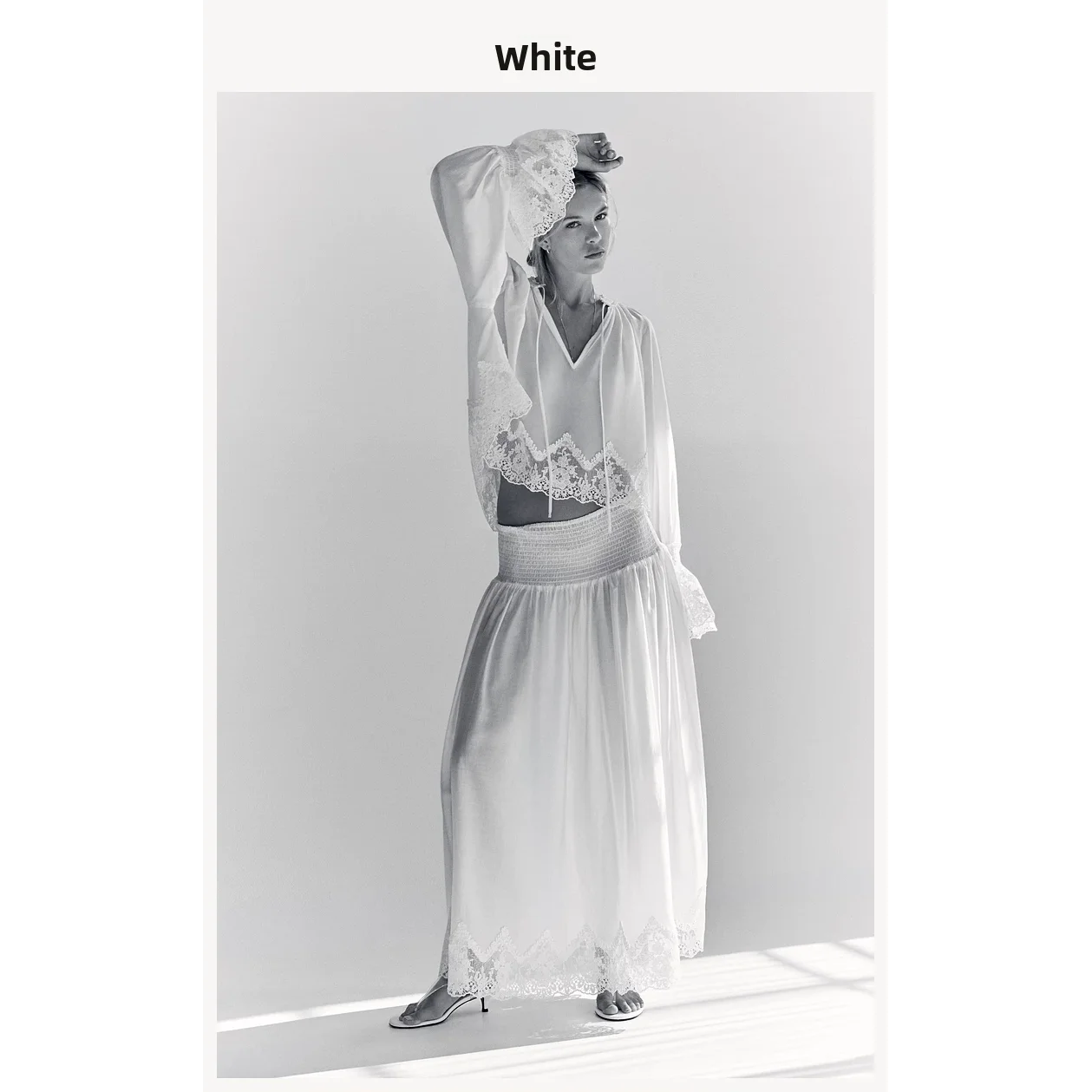 Fashionable Lace Trim Pleated  Skirt Women's Standard Fit A-Line Skirt Polyester Fiber Embroidered Detail mid Waist