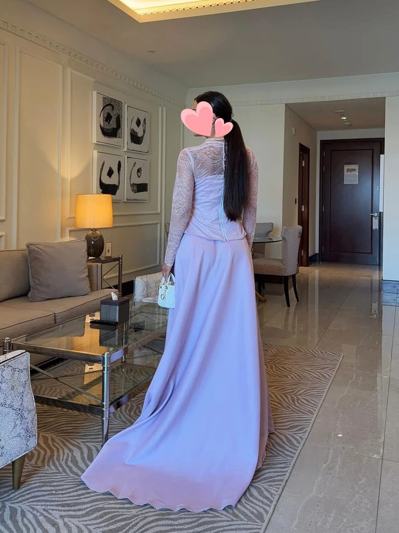 Robe Oisslec élégante vintage douce lilas sirène en dentelle col carré personnalisée pour occasions formelles robe de bal robe de soirée