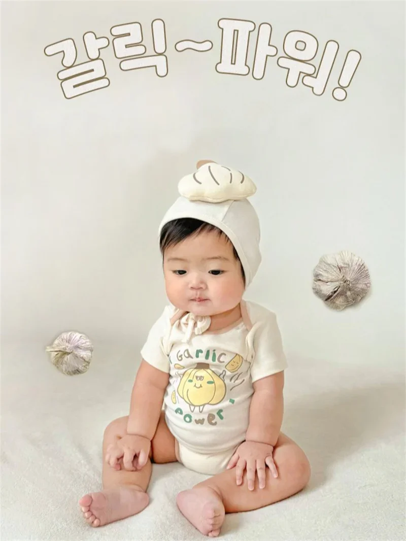 Korean Baby Romper Funny Garlic Pattern Cotton Short Sleeve Bodysuit Cute Infant Outfit Newborn Boys Girls Jumpsuit Playsuit