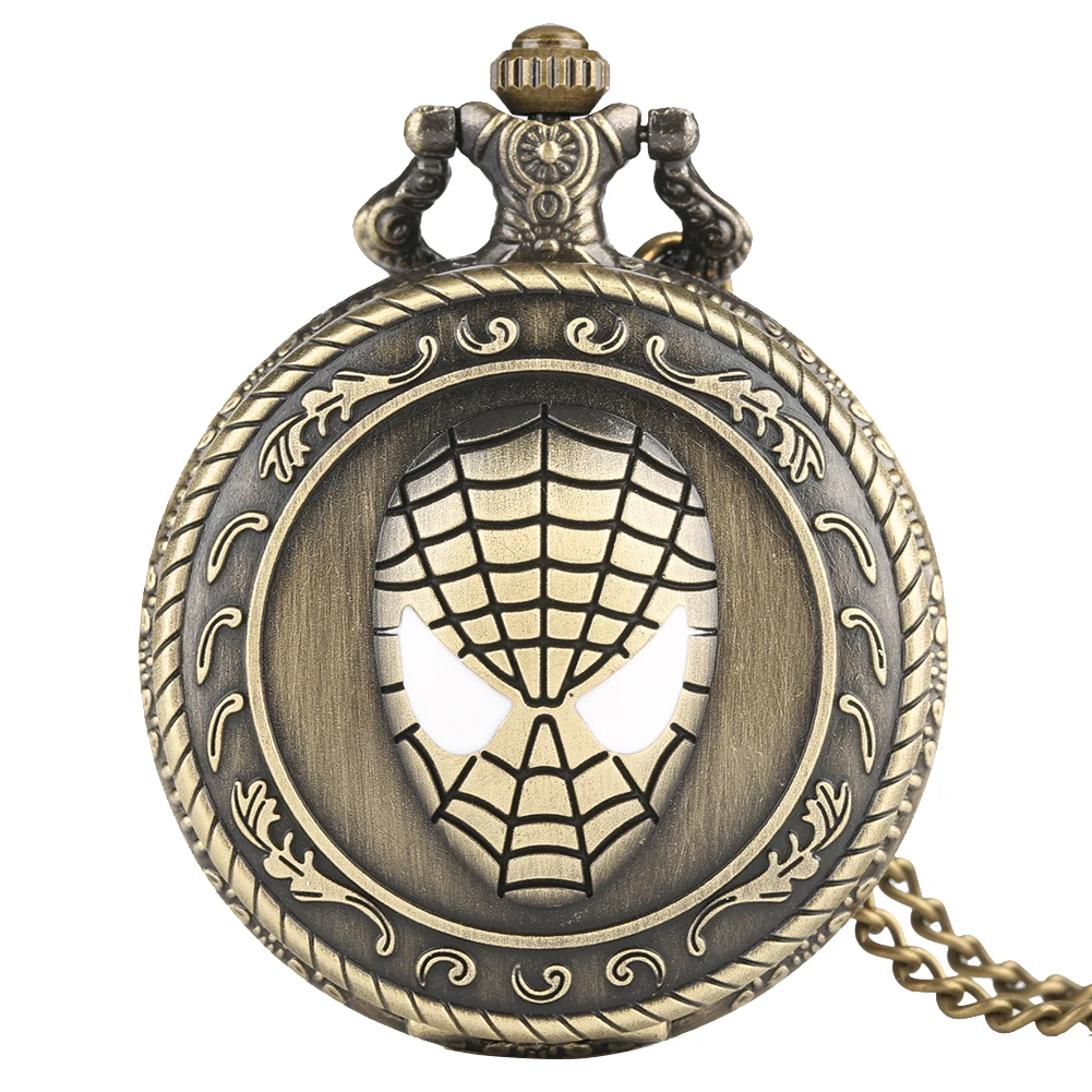 Marvel spiderman retro bronze relógio de bolso de quartzo com homem aranha chaveiro chaveiro dos desenhos animados colar de corrente do vintage