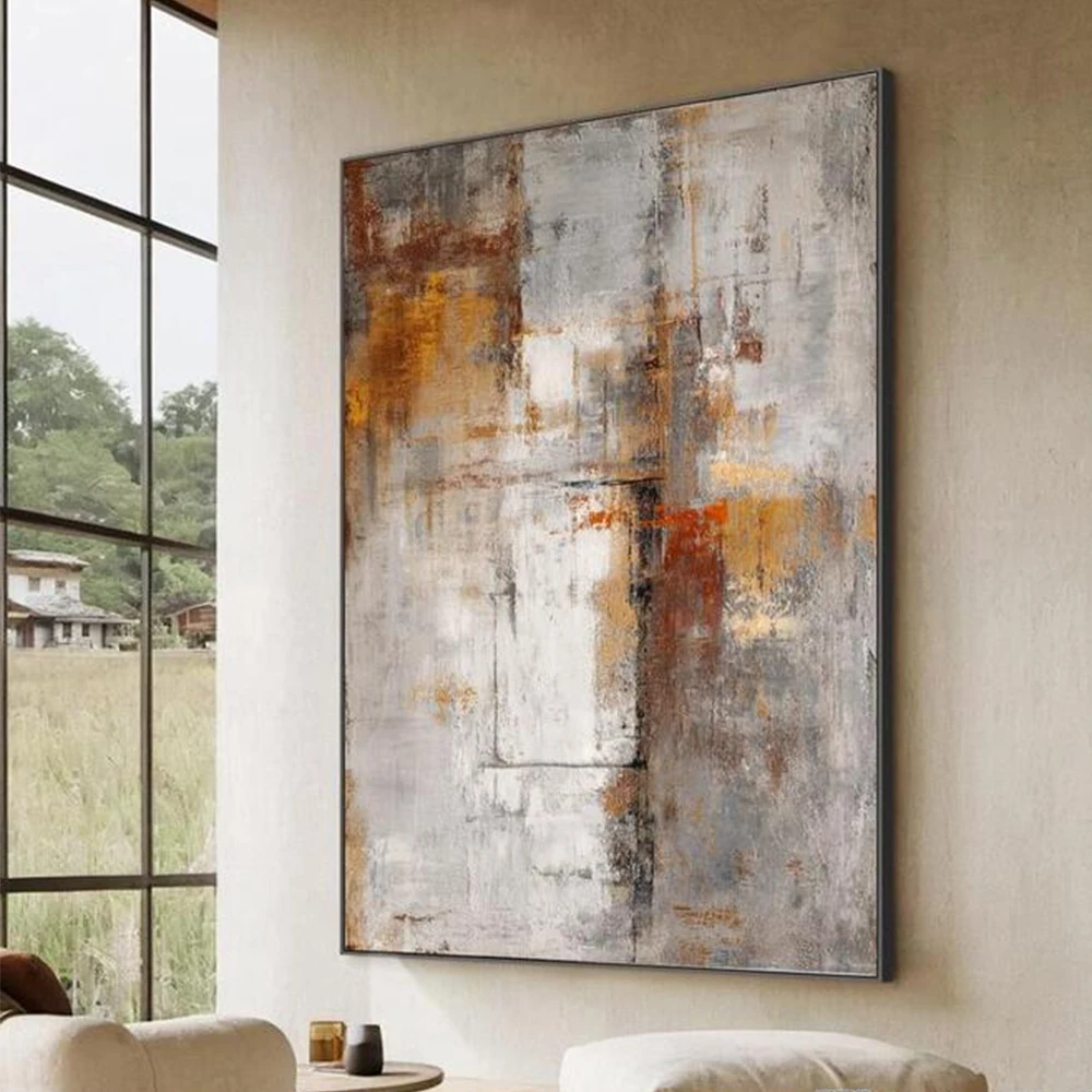 

Handmade Oil Painting for Wall Decoration, Modern Art, Large Scale, Beige, Brown, Beige, Wabi Sabi