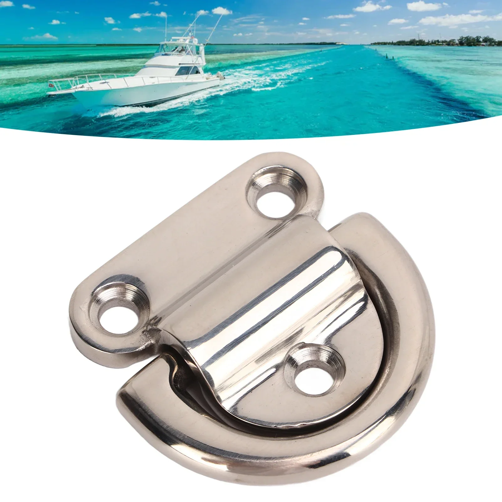 4 Sets Stainless Steel Folding Pad Eye Polishing Rustproof D Rings Deck Folding Pad Eye For Marine Yacht