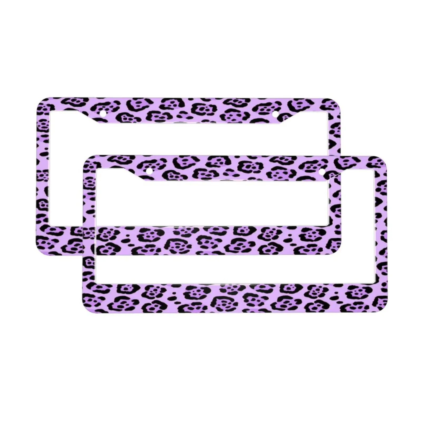 Purple Leopard Print Pattern Car License Plate Frame 2 Pack License Plate with 2 Holes Car Tag Frame for Women Men US Vehicles