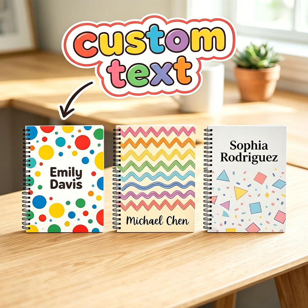 Custom Text Spiral Notebook,Personalized Name Wire Bound Journal,Lined Inner Pages,Back To School Gift,Class Notes,Daily Journal