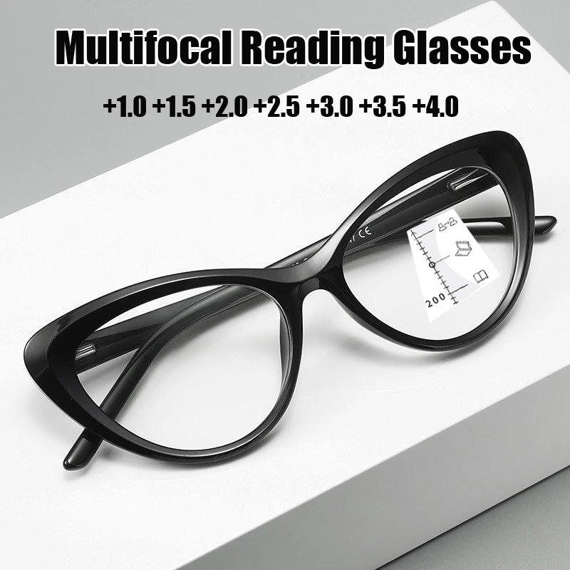 

Multifocal Progressive Reading Glasses Vintage Cat Eye Men Women Anti-blue Light Sports Eyeglasses Ultralight Presbyopia Eyewear