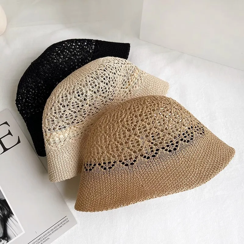 Summer Knitted Fisherman Hat for Women Breathable Sun Protection and Sunshade Hat Fashionable Basin Hat for Outings