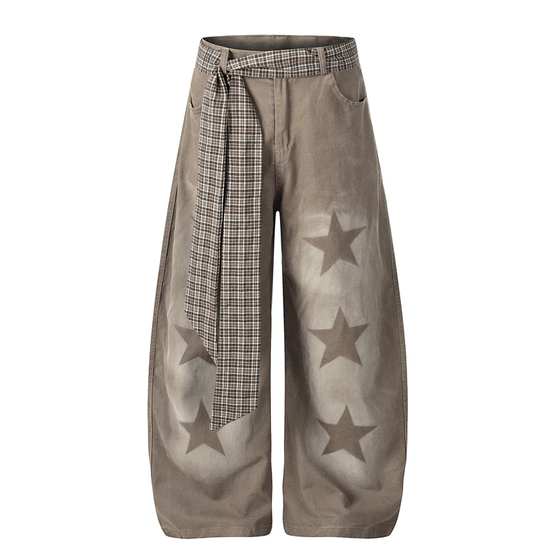 

GXFortune American Retro Star Pants Men's Casual Loose High Street Workwear Trousers Women's Lazy Trendy Brand Knife Blade