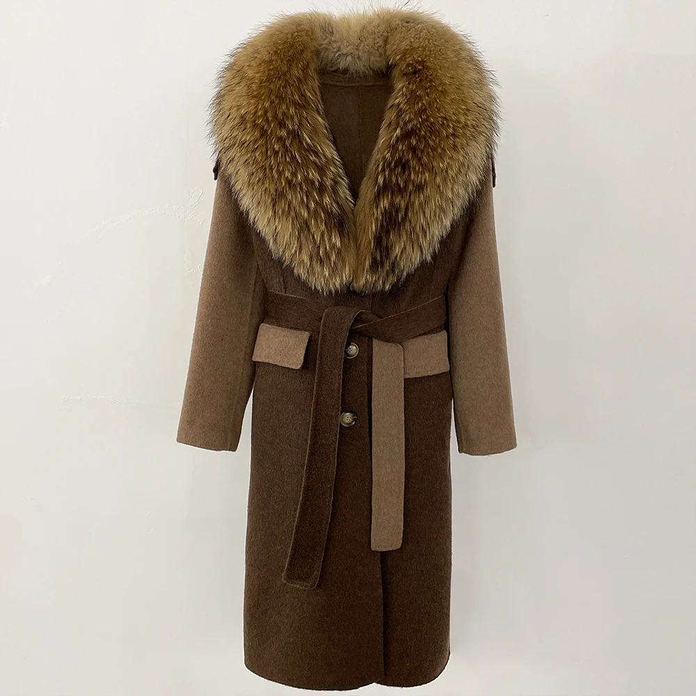 

Reality Fur Coat Women Belt Lace Up 2025 New Real Fox Fur Jacket Hooded Autumn Winter Long Large Fur Coat Female Outerwear