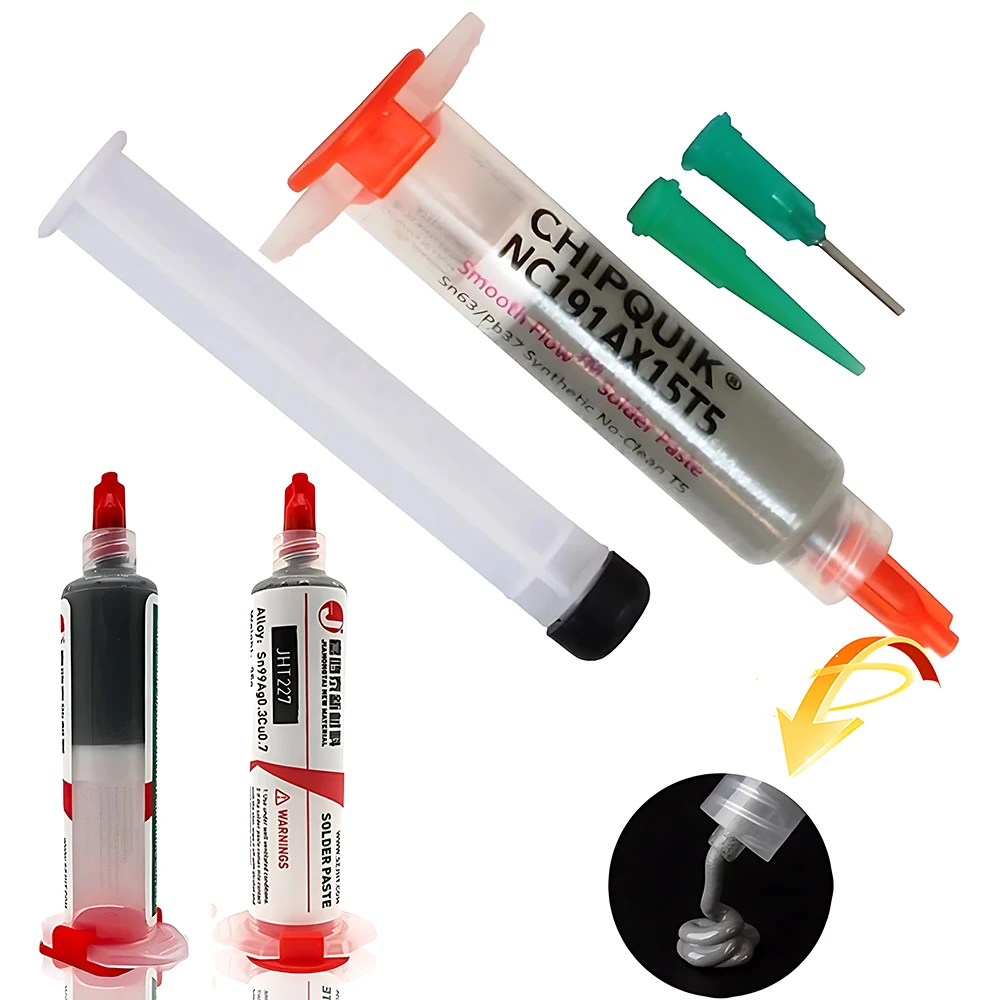 1-10PCS 138/183℃ Solder Paste Syringe Flux for Soldering SMD BGA IC PCB Needle Tube Tin Solder Paste Welding Paste Welding