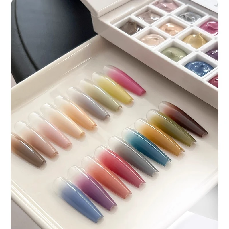 

18 цветов Morandi Pat Painting Gel 4 в 1, используемый для градиентного штампования ногтей Soak Off УФ-светодиодные гель-лаки Гель для маникюра