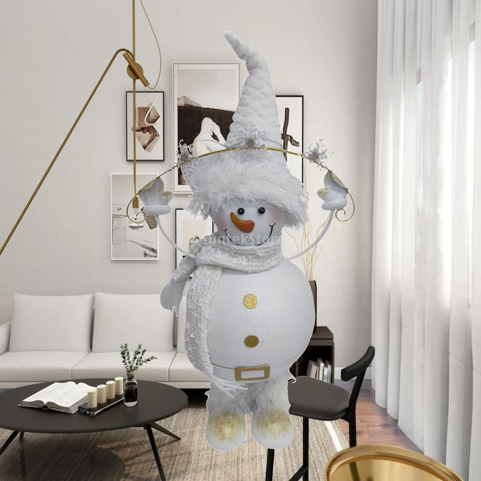 Christmas Snowman Statue with LED Light Vivid Details Eve Gift Xmas Ornament for Farmhouse Bedroom Patio Living Room Balcony